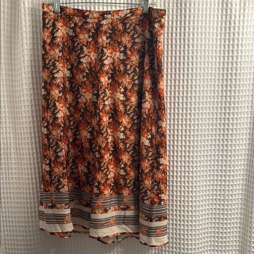 Vintage 1970s Floral Orange and Brown Skirt